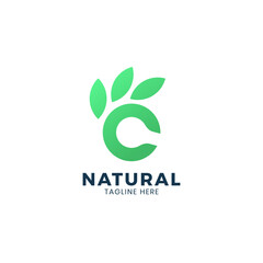 Letter C with Ok hand logo design modern minimal style illustration. Leaf Initial C icon symbol logo