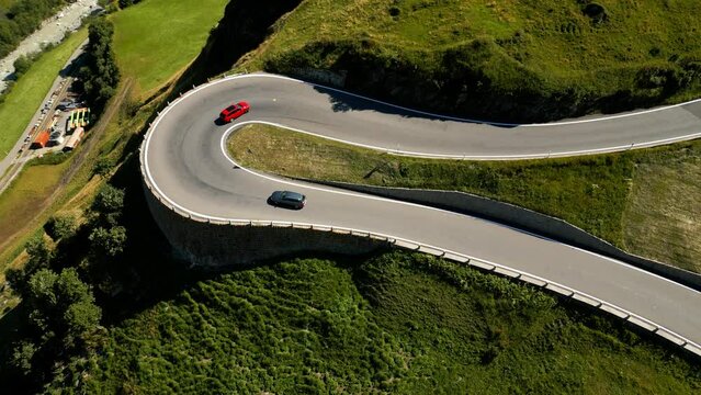 Furka Pass Mountain Road in Switzerland from above