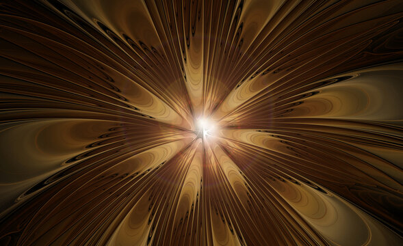 Abstract fractal golden brown rays on the dark background