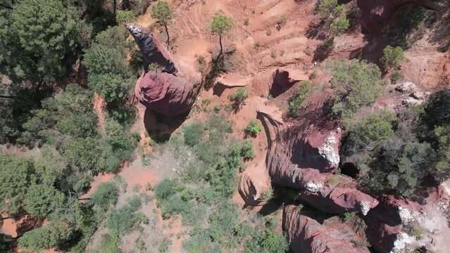 Drone view of Roussillon ochre rock deposits, Luberon, Provence, France
