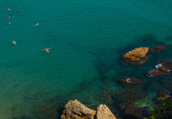 Aerial view of the beautiful beach of Nerja in Spain