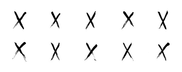 set of ink brush stroke in creative bundle. cross line in grunge vector illustration. the black paintbrushes collection for a hand drawn and design element. 
