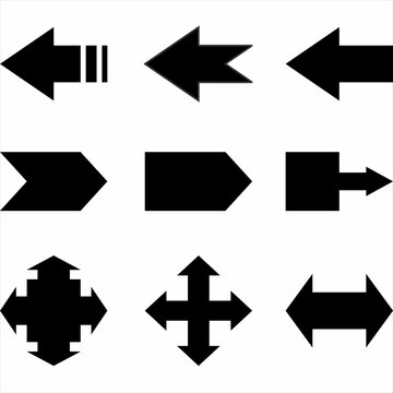 Vector, Image of set of silhouette arrows, black and white color, with transparent background

