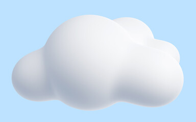 White cloud cartoon 3d render - soft fluffy round-shaped clouds on blue pastel background.