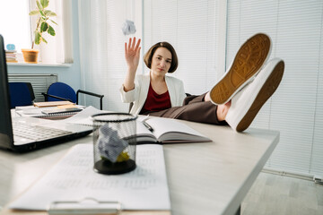 Laziness, procrastination, Self-Control. Office workers Procrastinate. Bored tired businesswoman...