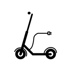 Electric scooter with charging cord icon illustration