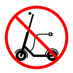 Prohibition sign Electric scooter with charging cord icon. illustration