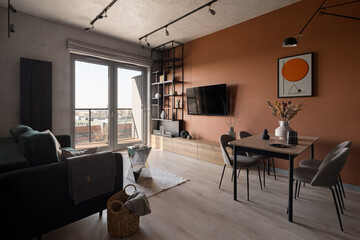 Contemporary design in living room with table