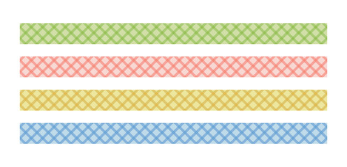 A set of decorative border line illustrations with a colorful check pattern.