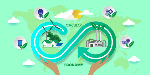 circular economy circle concept With icons. Cartoon Vector People Illustration.