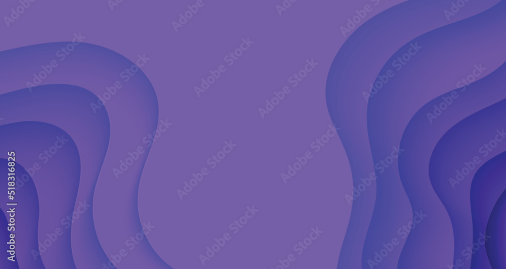 Wall mural abstract background in paper cut style. 3d violet and purple colors waves with smooth shadow. vector