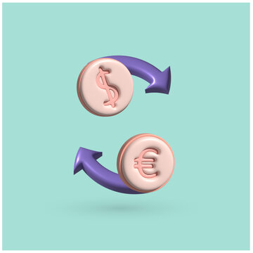  Money conversion. Dollar to euro icon concept. 3d illustration.