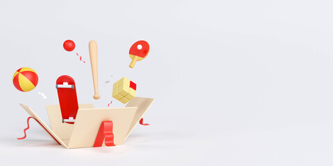 Back to school education background concept school accessories and items. 3D render illustration.