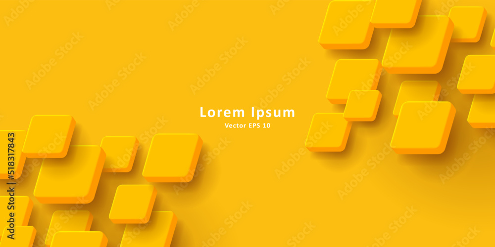Poster yellow abstract background with cubes overlay, diagonal edges composition. vector illustration