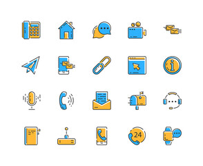 Contact line icon. Editable stroke. Pixel perfect icons set. Basic contact logo. Set contains such icons as Support, phone, router, Message, Telephone, contact book, Mail, Site, Notification.
