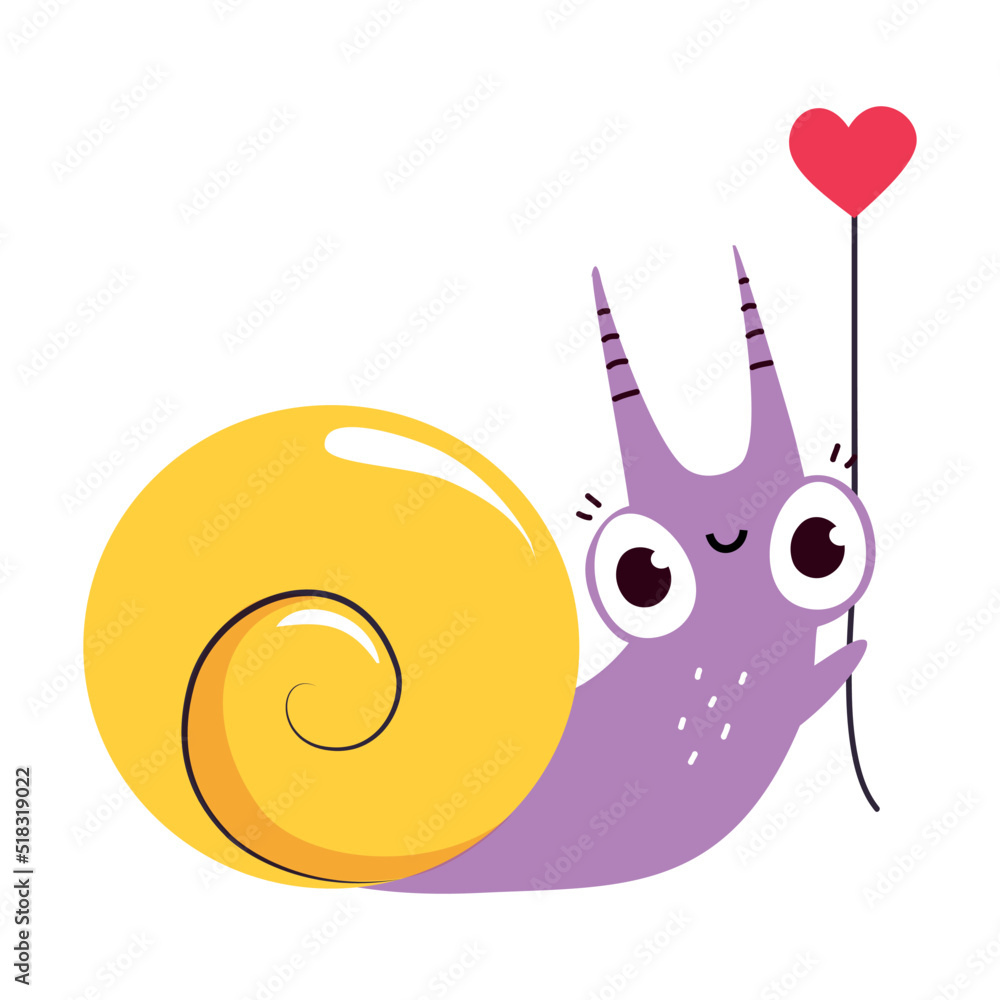 Aufkleber cute snail character with shell holding heart on string vector illustration