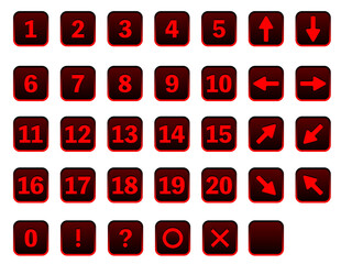 四角いボタン風の数字と矢印のアイコンセット