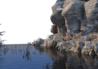 Cliffs with roads and canal passes  On a white background