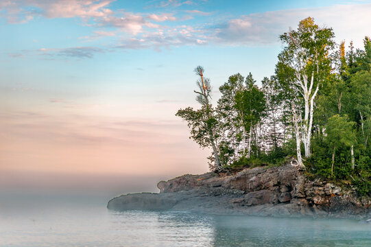 The Mist Rolls In During Sunset On The North Shore Of Lake Superior