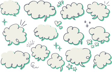 シンプルな手描きのくるくる吹き出しのセット、カラーシャドウ.