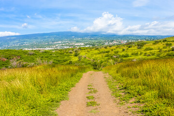 Fototapeta na wymiar Savane herbeuse sur les hauteurs du Cap Lahoussaye, Saint-Paul, île de la Réunion 