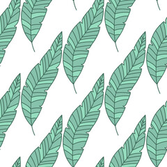 Simple tropical palm leaves seamless pattern. Linear exotic botanical texture.