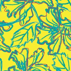 Naklejka premium Floral Brush strokes Seamless Pattern Design