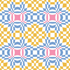 Fototapeta premium Abstract geometric seamless pattern. Vibrant background with fluid shapes, wavy mesh with psychedelic cells. Simple checkered texture. Vector illustration. Repeat design for decor, package, print