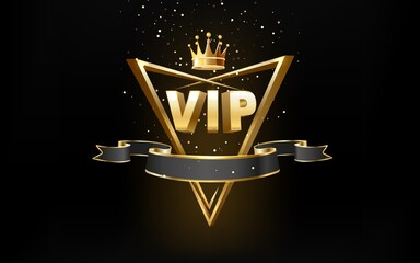 Vip black glass label with golden crown and frame on a black pattern background. - obrazy, fototapety, plakaty