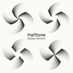 Halftone circular logo set. Circular dotted logo design isolated on the white background. Halftone fabric design. Halftone circle dots texture. Vector design element.