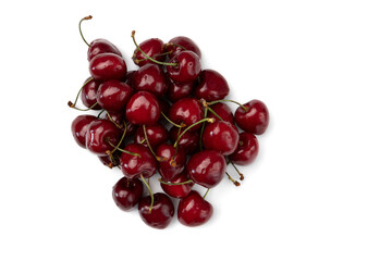 pile of ripe cherries isolated on white background