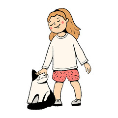 A girl with a cat.