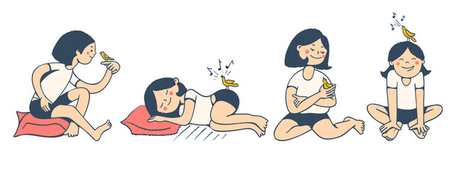 A girl with a canary bird.