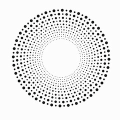 Halftone design element. Abstract background. Dotted round logo. Halftone swirl object. Halftone dots circle texture, pattern, object. Vector art illustration.