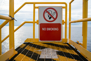 No smoking signs on offshore oil and gas rigs.