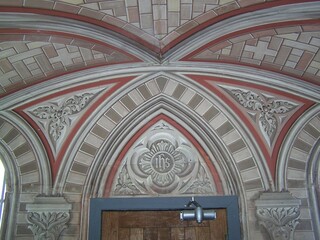 Detail of the ceiling of the Italian Chapel built by Italian prisoners of war on the Orkney island of Lamb Holm, Orkney islands, Scotland, United Kingdom