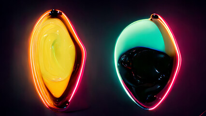 futuristic neon 3D shapes with glow effect. Modern design, 3D render - 518325821