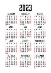 Calendar template 2023. English simple vector vertical wall or pocket calender