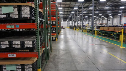 warehouse shelves in factory