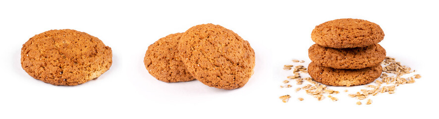 Oatmeal cookies (3 variants) on a white isolated background. Template for the design.