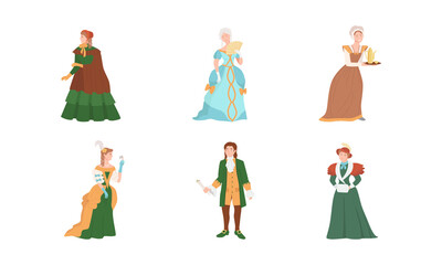 European aristocracy and commoners set. People dressed in ancient clothes of the 18th century vector illustration