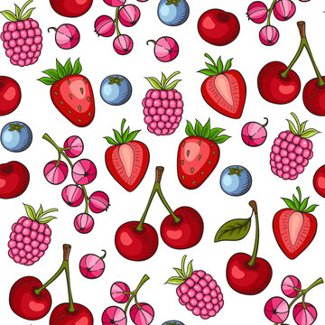 Summer seamless pattern with sweet ripe juicy berry.