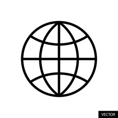 WWW, World Wide Web, Earth grid symbol, Global vector icon in line style design for website design, app, UI, isolated on white background. Editable stroke. Vector illustration.