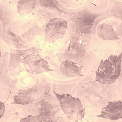 Seamless watercolor background. Beautiful pattern, splashes, splash of paint, colorful stains. Seamless watercolor pattern with vintage pattern of autumn leaves. Watercolor background with patterns