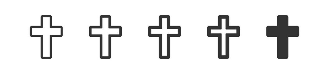 Obraz premium Christian cross icon set. Religion, chirst symbol. Crucifix jesus simple illustration in vector flat