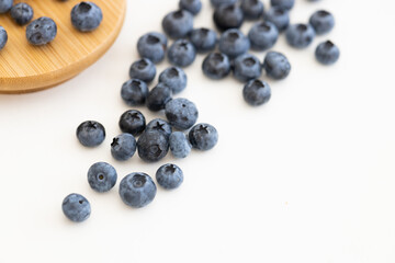 Heap of blueberries, fresh berries, isolated on white background, top view