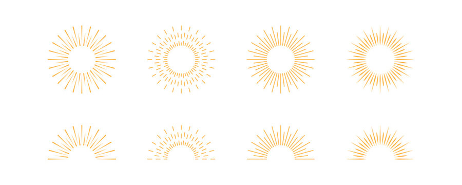Sun, line icon. Yellow outline sunny symbol. Sunshine, summer sign in vector flat
