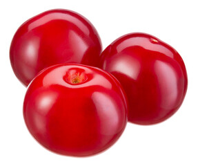 Cherry isolated. Three cherries on white background. Sour cherri with clipping path. Full depth of field.