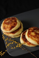 Sweet cheese pancakes with flower photo