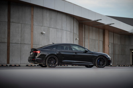 Wroclaw, Poland - October 3, 2020:  side of black performance car Audi